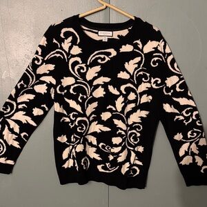 Charter Club Black and Cream Floral Sweater